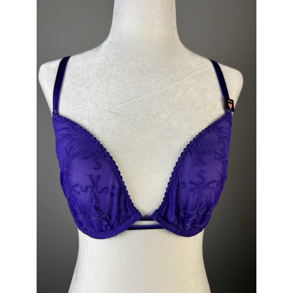 Victoria's Secret Low Cut Demi Bra Nwt Very Sexy Purple Mesh Velvet VS Logo 34DD - Picture 5 of 9